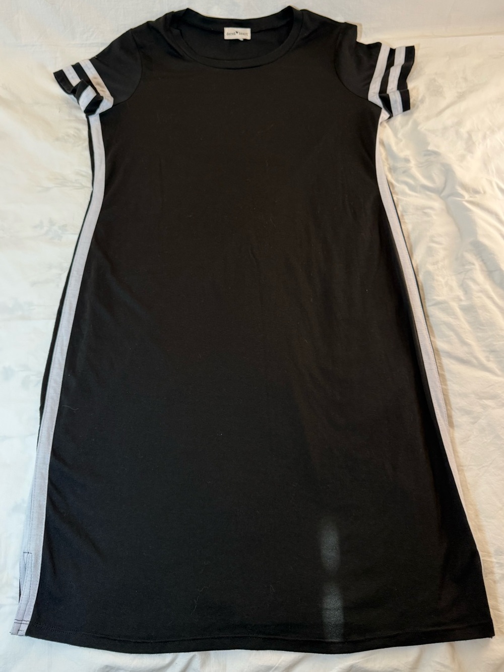 Derek Heart Black T-shirt Dress with White Side Stripes